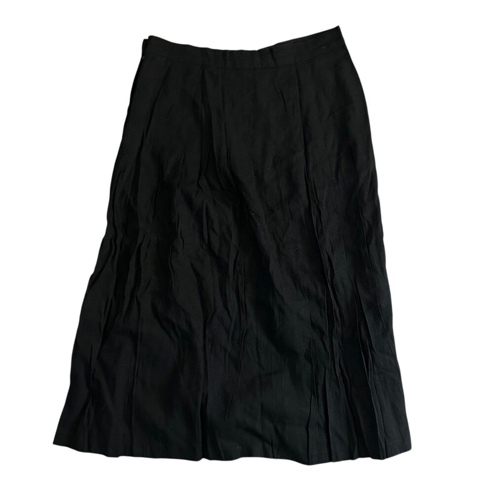 Stanley Blacker Black Linen Rayon Pleated A-Line Lined Midi Skirt Plus Size 16 - Picture 2 of 8